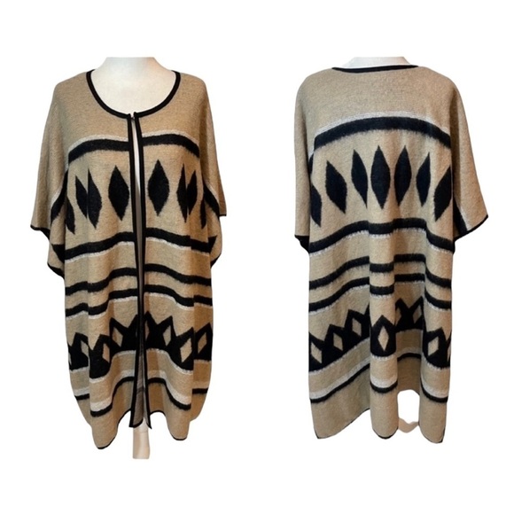 LUCKY BRAND Wool Aztec Tan & Black Ponco, NWT, O/S - Picture 6 of 11